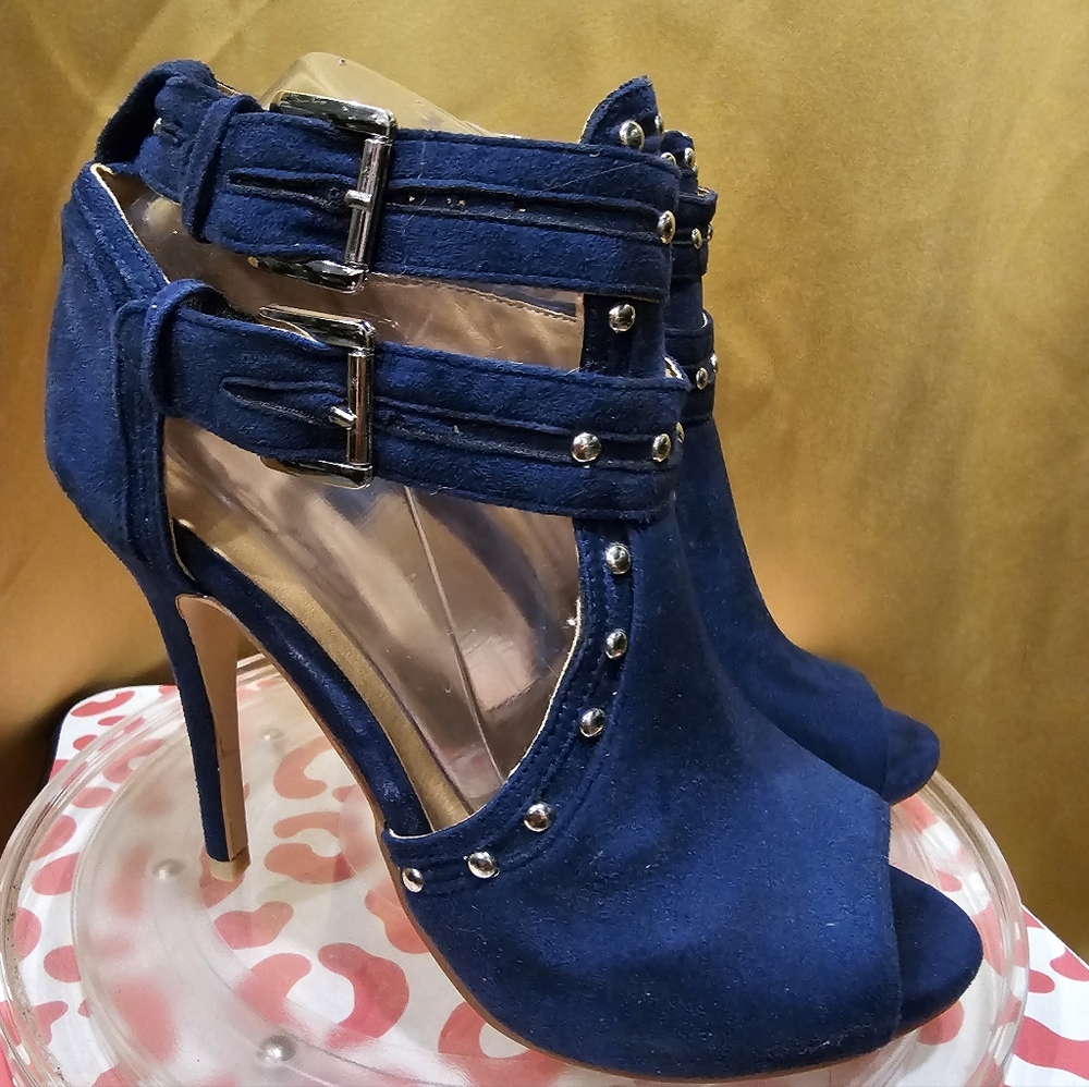 K XYD Peep Toe Ankle Bootie High Heels Buckled Double Straps Cutout Shoes - Picture 5 of 13